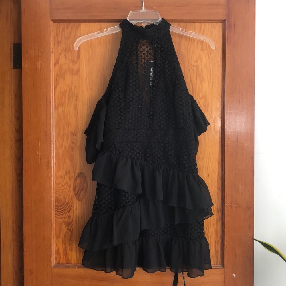 Eyelet/ruffle LBD